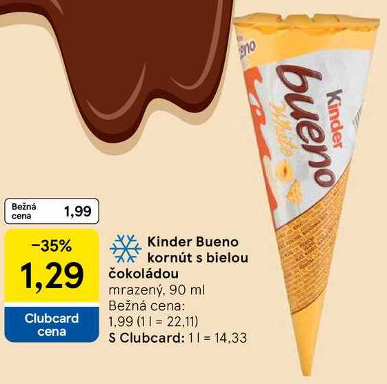 Kinder Bueno kornút s bielou čokoládou, 90 ml 