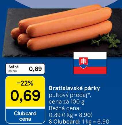 Bratislavské párky, cena za 100 g 