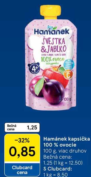Hamánek kapsička 100 % ovocie, 100 g