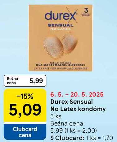 Durex Sensual No Latex kondómy, 3 ks 