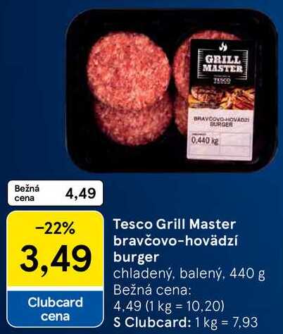 Tesco Grill Master bravčovo-hovädzí burger, 440 g