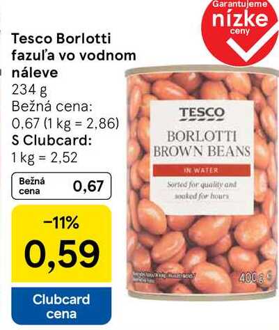 Tesco Borlotti fazul'a vo vodnom náleve, 234 g