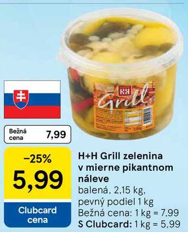 H+H Grill zelenina v mierne pikantnom náleve, 2,15 kg