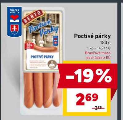 Poctivé párky 180 g 