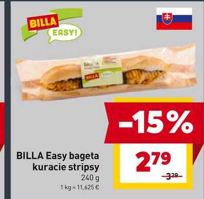 BILLA Easy bageta kuracie stripsy 240 g 