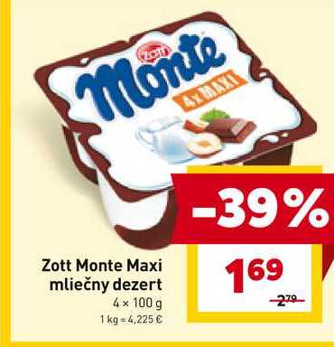 Zott Monte Maxi mliečny dezert 4 x 100 g