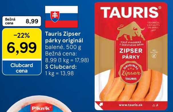Tauris Zipser párky originál, 500 g