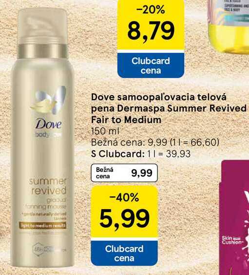 Dove samoopaľovacia telová pena Dermaspa Summer Revived Fair to Medium, 150 ml