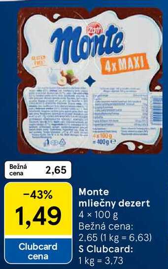 Monte mliečny dezert, 4x 100 g
