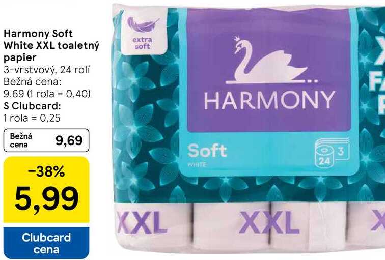 Harmony Soft White XXL toaletný papier, 24 rolí