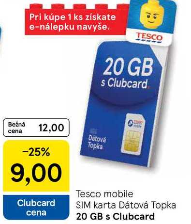 Tesco mobile SIM karta Dátová Topka 20 GB