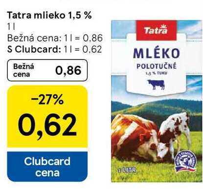 Tatra mlieko 1,5 %, 1 l