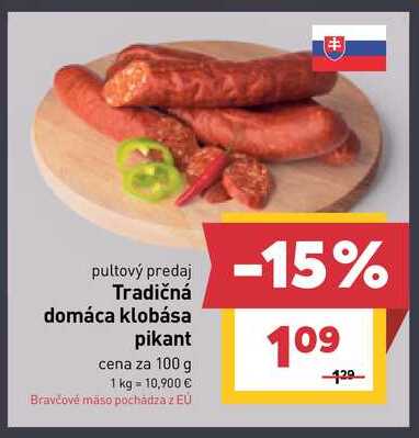 Tradičná domáca klobása pikant cena za 100 g 