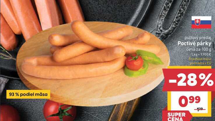 Poctivé párky cena za 100 g