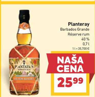 Planteray Barbados Grande Réserve rum 40% 0,7l