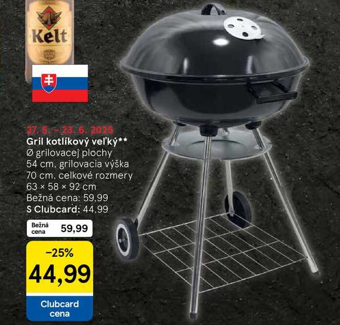 Gril kotlíkový veľký Ø grilovacej plochy 54 cm, grilovacia výška 70 cm, celkové rozmery 63 x 58 x 92 cm 