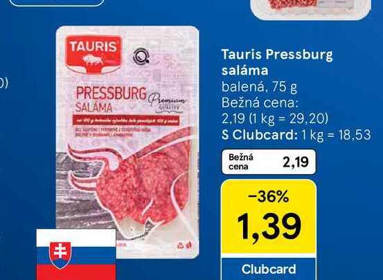 Tauris Pressburg saláma balená, 75 g  