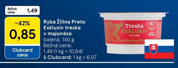 Žilina Preto Exklusiv treska v majonéze balená, 140 g 