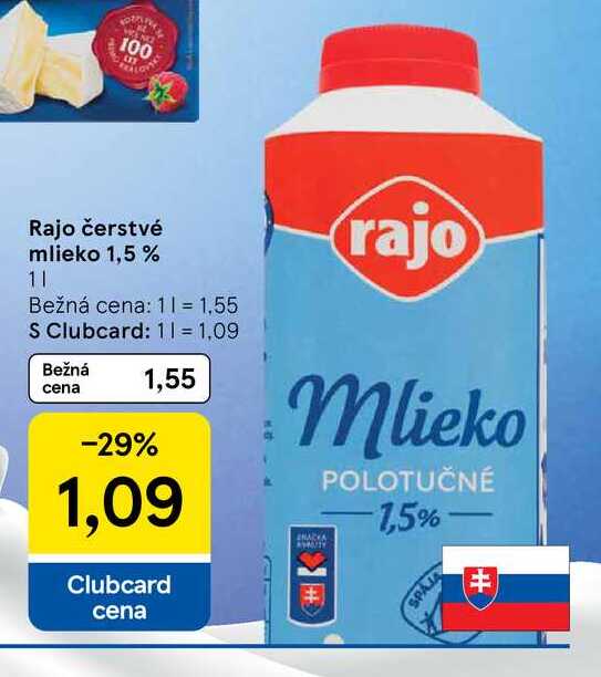 Rajo čerstvé mlieko 1,5 % 1l