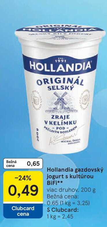 Hollandia gazdovský jogurt s kultúrou BiFi 200 g