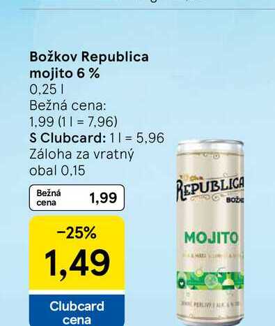 Božkov Republica mojito 6% 0,25l