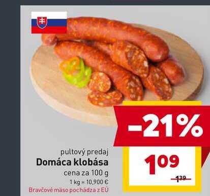 Domáca klobása cena za 100 g 