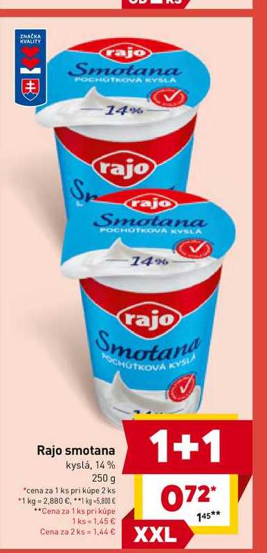 Rajo smotana kyslá, 14% 250 g 