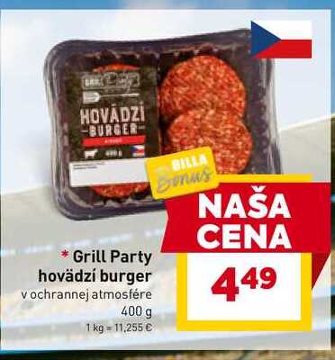 Grill Party hovädzí burger v ochrannej atmosfére 400 g