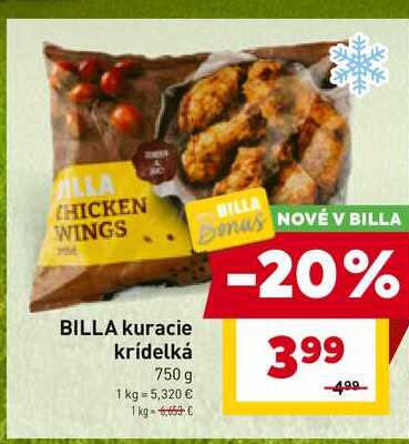 BILLA kuracie krídelká 750 g 