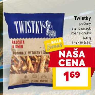 Twistky pečený slaný snack rôzne druhy 160 g 