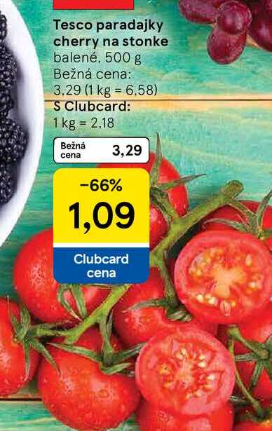 Tesco paradajky cherry na stonke balené, 500 g 