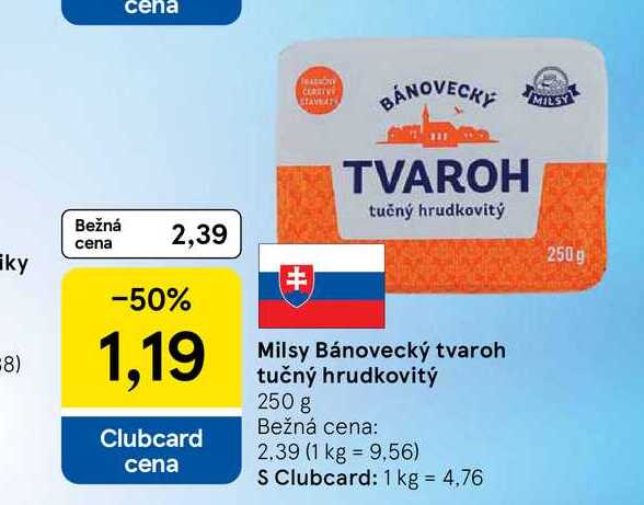 Milsy Bánovecký tvaroh tučný hrudkovitý 250 g 