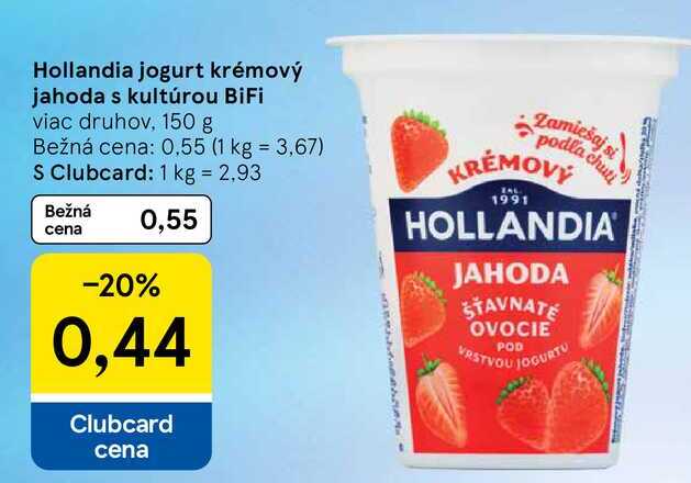 Hollandia jogurt krémový jahoda s kultúrou BiFi viac druhov, 150 g