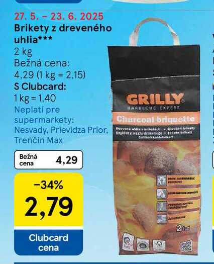 Brikety z dreveného uhlia 2 kg
