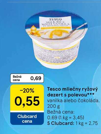 Tesco mliečny ryžový dezert s polevou vanilka alebo čokoláda, 200 g