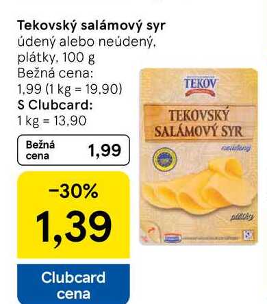 Tekovský salámový syr údený alebo neúdený plátky, 100 g 