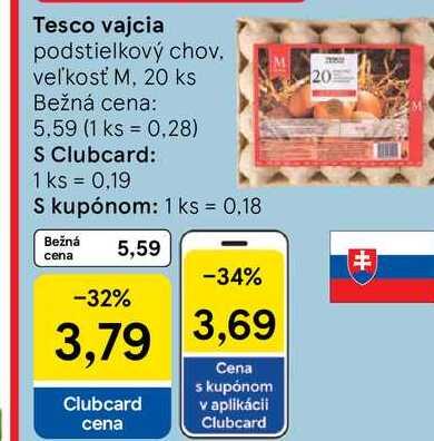 Tesco vajcia podstielkový chov veľkosť M, 20 ks