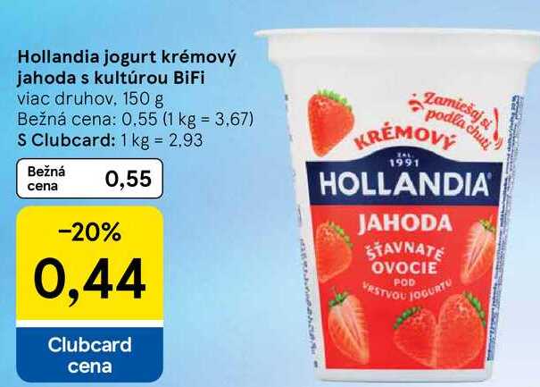 Hollandia jogurt krémový jahoda s kultúrou BiFi viac druhov, 150 g 