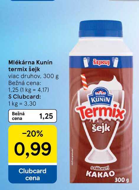 Mlékárna Kunín termix šejk viac druhov, 300 g 