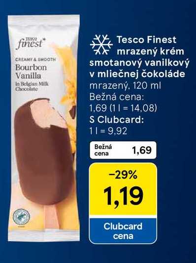 Tesco Finest mrazený krém smotanový vanilkový v mliečnej čokoláde mrazený, 120 ml 