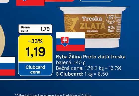 Ryba Žilina Preto zlatá treska balená, 140 g 