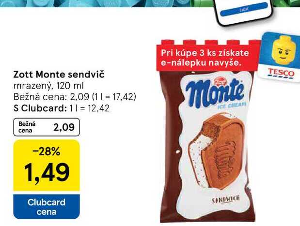 Zott Monte sendvič mrazený, 120 ml 