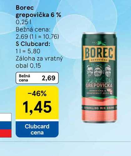 Borec grepovička 6% 0.25l