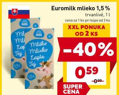 Euromilk mlieko 1,5%, 1l