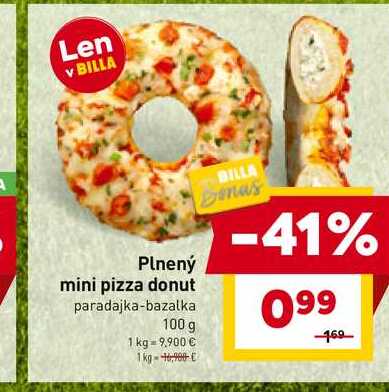 BILLA Plnený mini pizza donut paradajka-bazalka 100 g 