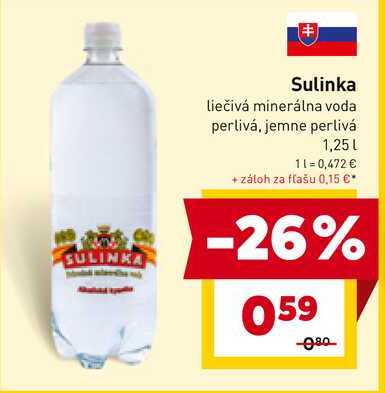 Sulinka liečivá minerálna voda perlivá, jemne perlivá 1,25 l