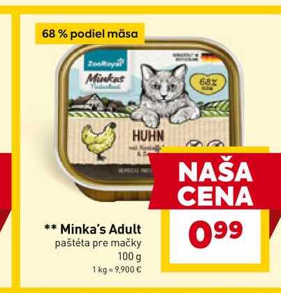 Minka's Adult pašteta pre mačky 100 g 