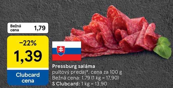 Pressburg saláma pultový predaj, cena za 100 g 