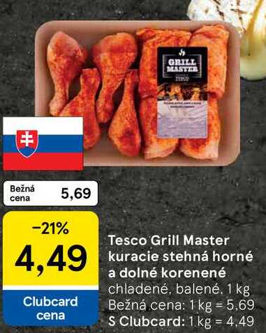 Tesco Grill Master kuracie stehná horné  a dolné korenené chladené, balené 1 kg 
