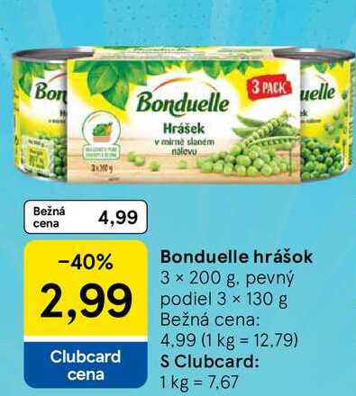Bonduelle hrášok 3 × 200 g